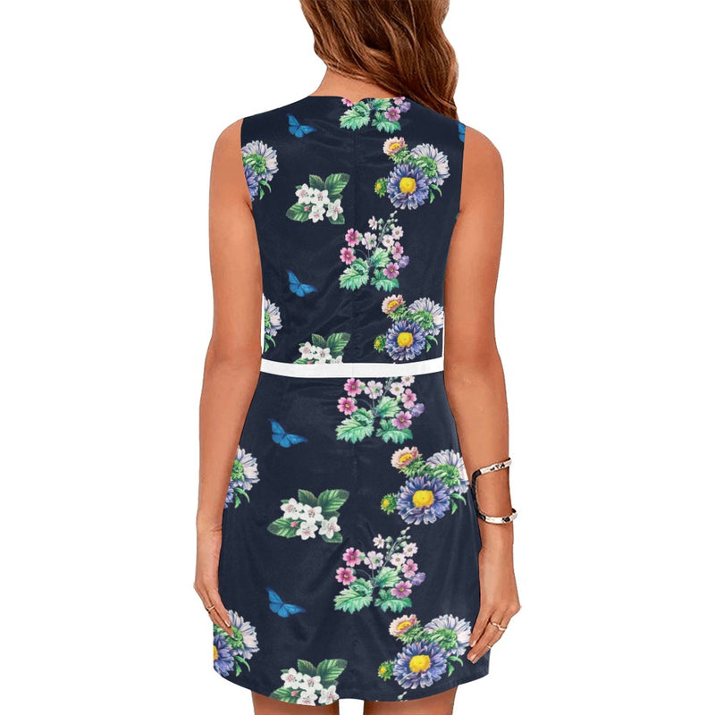 floral print butterfly 4 Eos Women's Sleeveless Dress (Model D01) - Objet D'Art