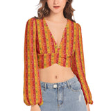 Women's Deep V-Neck Lantern Sleeve Crop Top - Objet D'Art