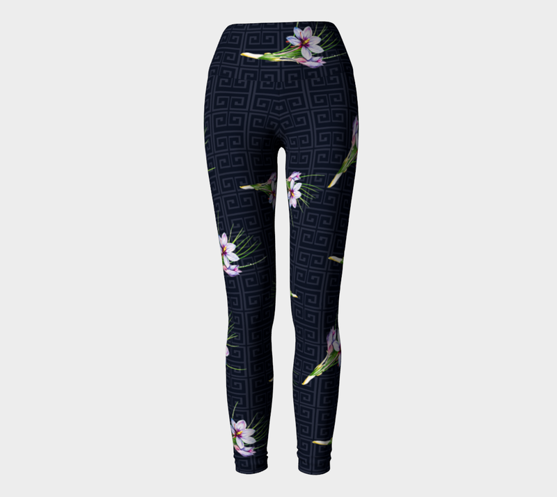 Greek Key Floral Yoga Leggings - Objet D'Art