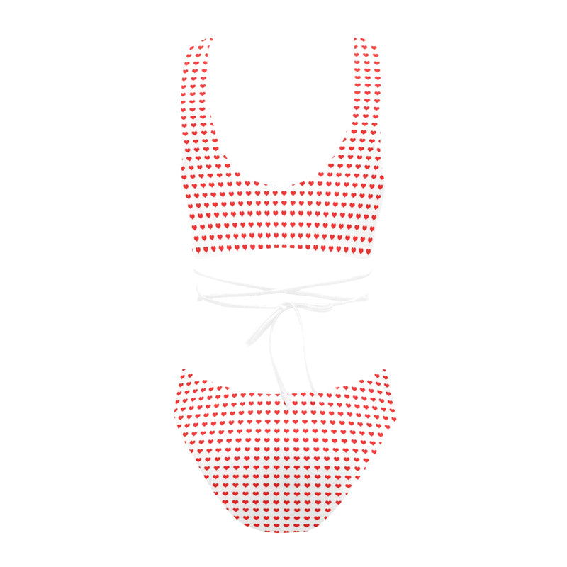 red hot hearts print Cross String Bikini Set (Model S29) - Objet D'Art