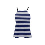 striped striped print Loose Fit Halter Neck Top (Model T68) - Objet D'Art