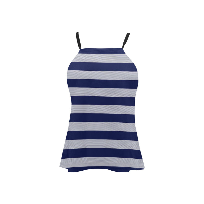 striped striped print Loose Fit Halter Neck Top (Model T68) - Objet D'Art