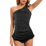 black 2 9k Women's One Shoulder Backless Swimsuit (Model S44) - Objet D'Art