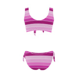 fuchsia bands print Bow Tie Front Bikini Swimsuit (Model S38) - Objet D'Art
