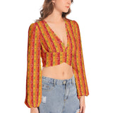 Women's Deep V-Neck Lantern Sleeve Crop Top - Objet D'Art