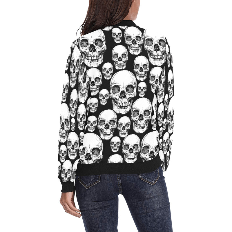 black skull nation print All Over Print Bomber Jacket for Women (Model H36) - Objet D'Art