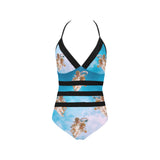 cheribum on clouds print 2 Lace Band Embossing Swimsuit (Model S15) - Objet D'Art