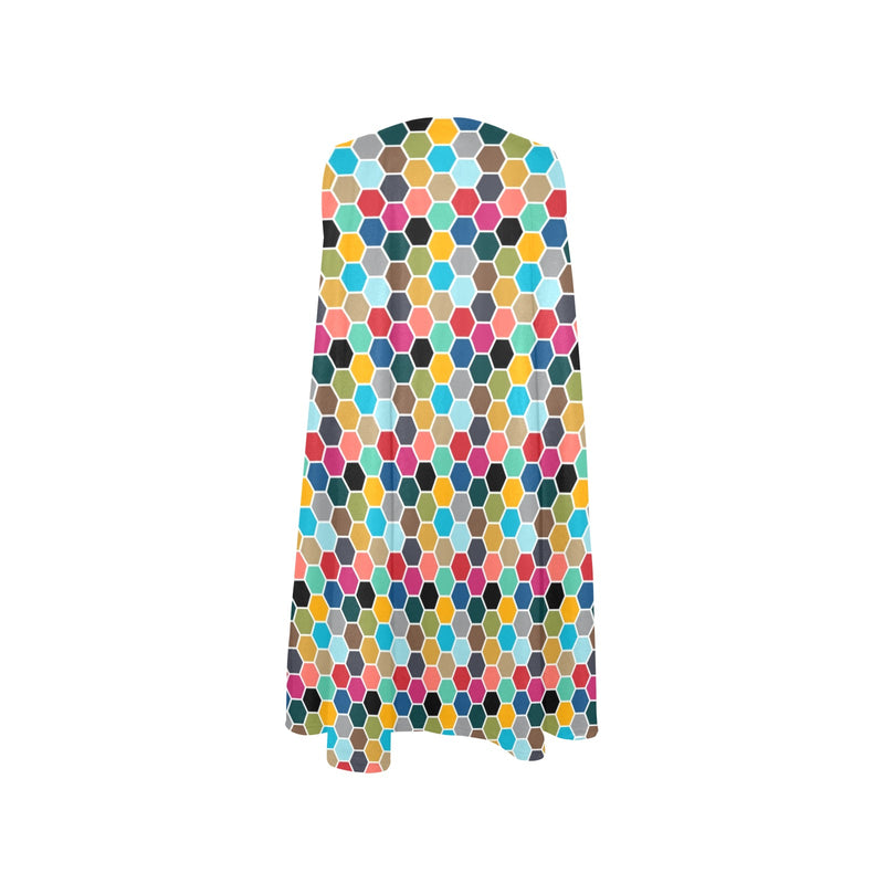 colorful hex swimwear print Sleeveless A-Line Pocket Dress (Model D57) - Objet D'Art