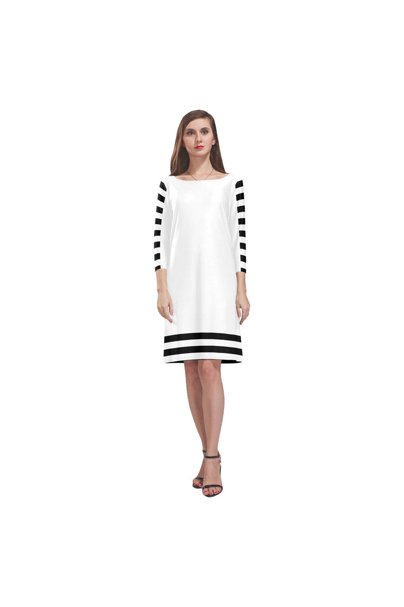 Stripe Accented Rhea Loose Round Neck Dress - Objet D'Art