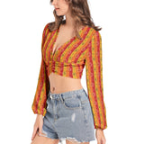 Women's Deep V-Neck Lantern Sleeve Crop Top - Objet D'Art