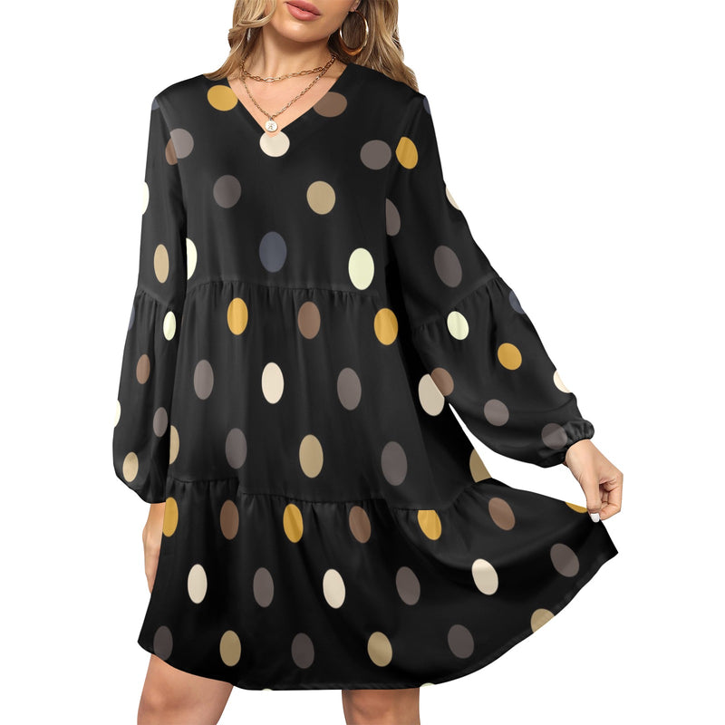 earthtone print 10A V-Neck Loose Fit Dress (Model D66) - Objet D'Art