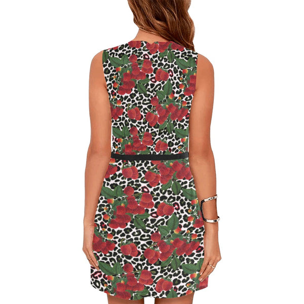 rasp leopard print 3 Eos Women's Sleeveless Dress (Model D01) - Objet D'Art