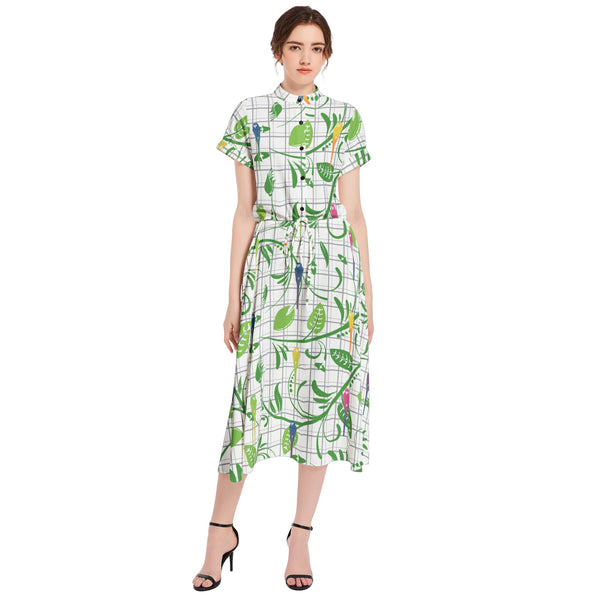 Drawstring Waist A-line Flared Midi Dress - Objet D'Art
