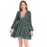 Lantern Sleeve Deep V-Neck Short Dress - Objet D'Art