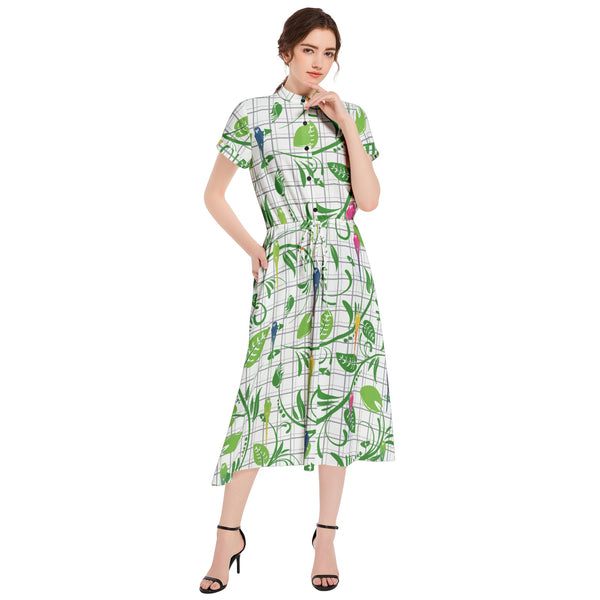 Drawstring Waist A-line Flared Midi Dress - Objet D'Art