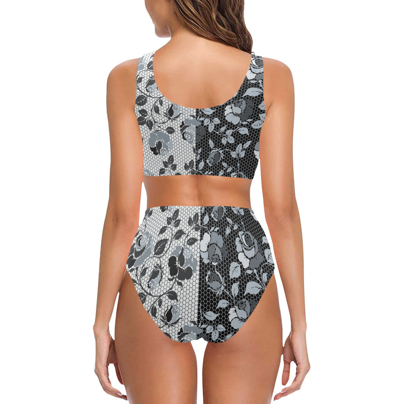 selenium gray print 3 Chest Bowknot Bikini Swimsuit (Model S33) - Objet D'Art