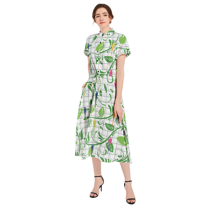 Drawstring Waist A-line Flared Midi Dress - Objet D'Art