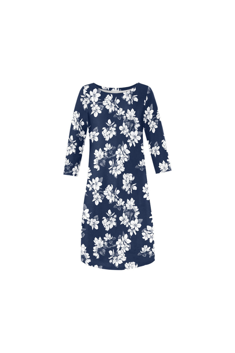 floral sleeve Rhea Loose Round Neck Dress(Model D22) - Objet D'Art