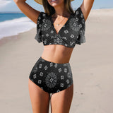 black buck Women's Ruffle Sleeve Bikini Swimsuit (Model S42) - Objet D'Art