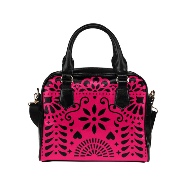 Red Pink Papel Picado Shoulder Handbag (Model 1634) - Objet D'Art