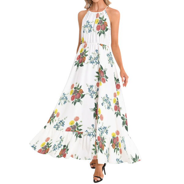M Kemp Dahlia Ruffle Hem Halter Neck Maxi Dress - Objet D'Art