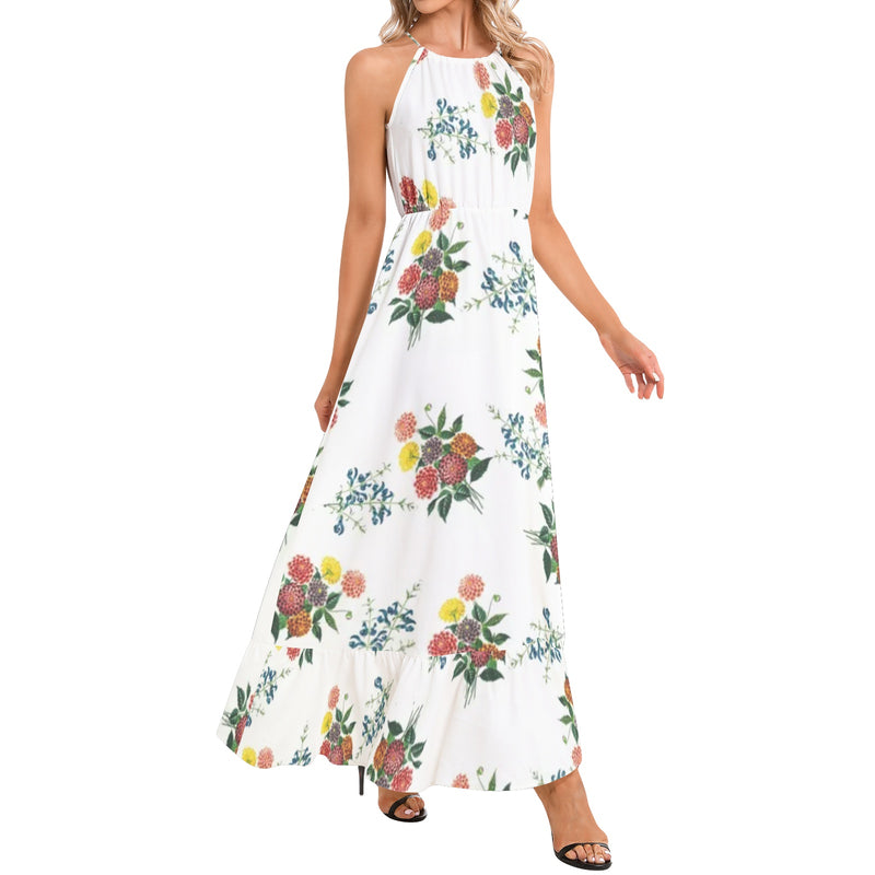 M Kemp Dahlia Ruffle Hem Halter Neck Maxi Dress - Objet D'Art