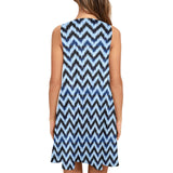 chevron blue print 3 Sleeveless A-Line Pocket Dress (Model D57) - Objet D'Art
