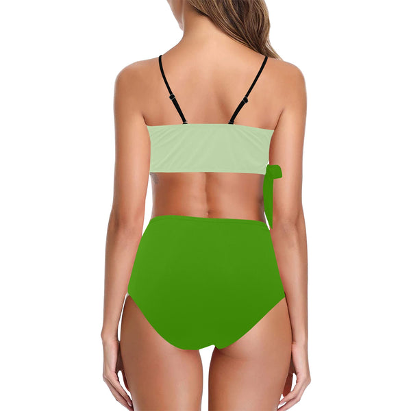 avocado spread solid print Knot Side Bikini Swimsuit (Model S37) - Objet D'Art
