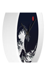 Big Blue Wave Little Red Moon Wall clock - Objet D'Art