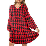 red black dashes print 2 V-Neck Loose Fit Dress (Model D66) - Objet D'Art