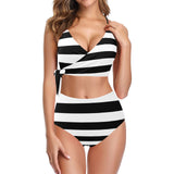 striped bw print 2 Knot Side Bikini Swimsuit (Model S37) - Objet D'Art