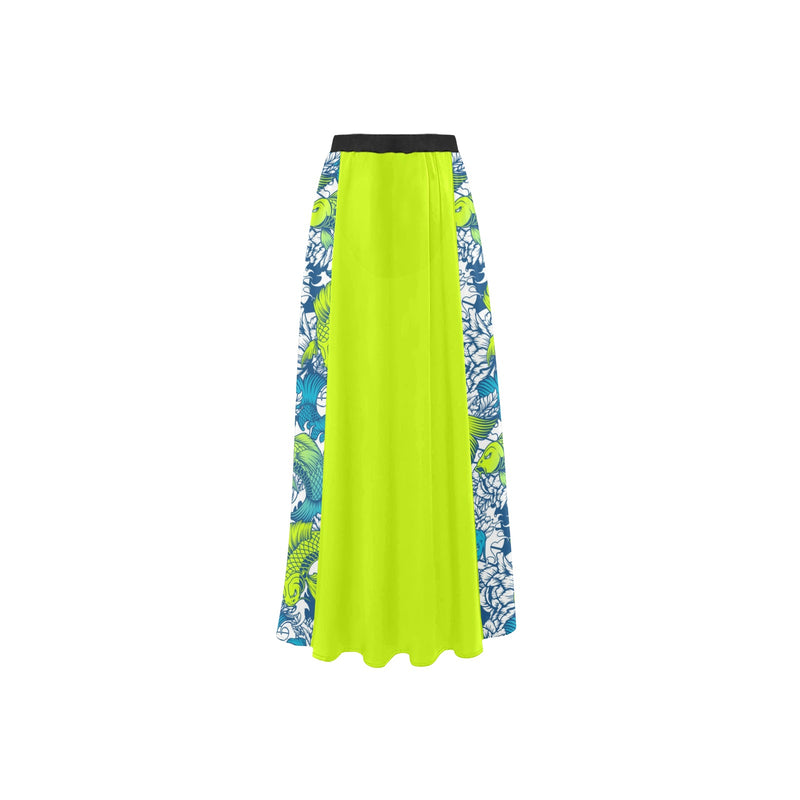 bright neon green print High Slit Long Beach Dress (Model S40) - Objet D'Art