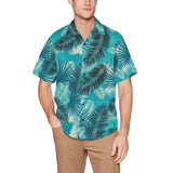cerulean blue palm print Hawaiian Shirt with Chest Pocket (Model T58) - Objet D'Art