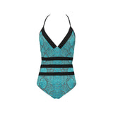 robins egg snakeskin print 2c Lace Band Embossing Swimsuit (Model S15) - Objet D'Art