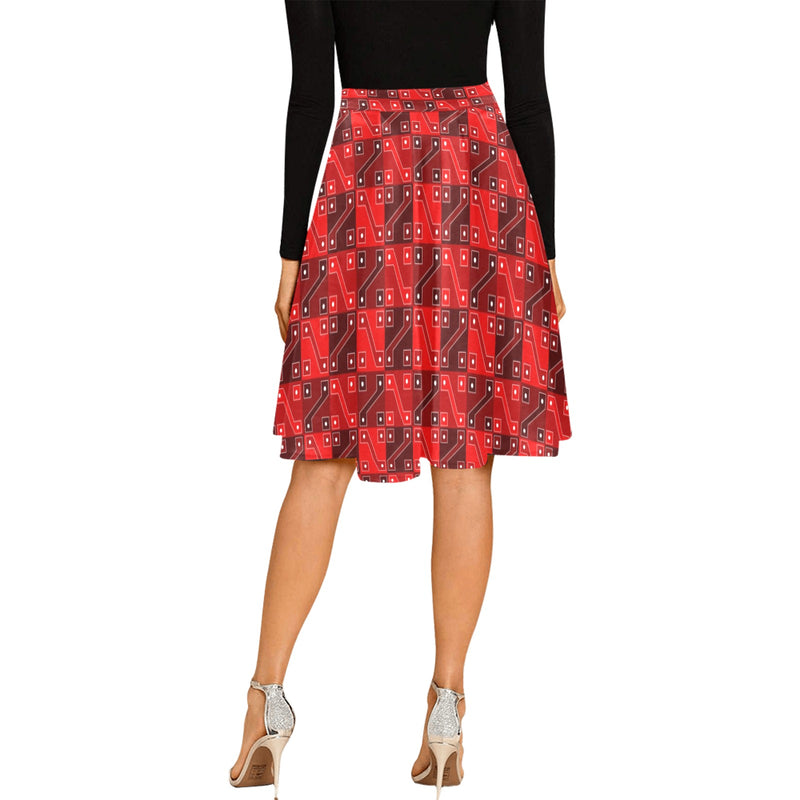 inca sun goddess print Melete Pleated Midi Skirt (Model D15) - Objet D'Art