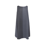 horizontal striped black gray print Sleeveless A-Line Pocket Dress (Model D57) - Objet D'Art