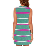 mint green micro striped print 67A Eos Women's Sleeveless Dress (Model D01) - Objet D'Art
