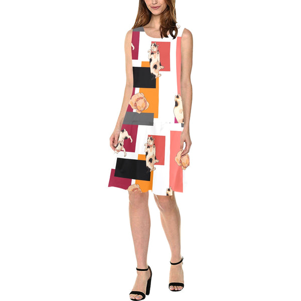 cats colored back print 2 yoga_leggings_template-Recovered-Recovered copy Sleeveless Splicing Shift Dress(Model D17) - Objet D'Art