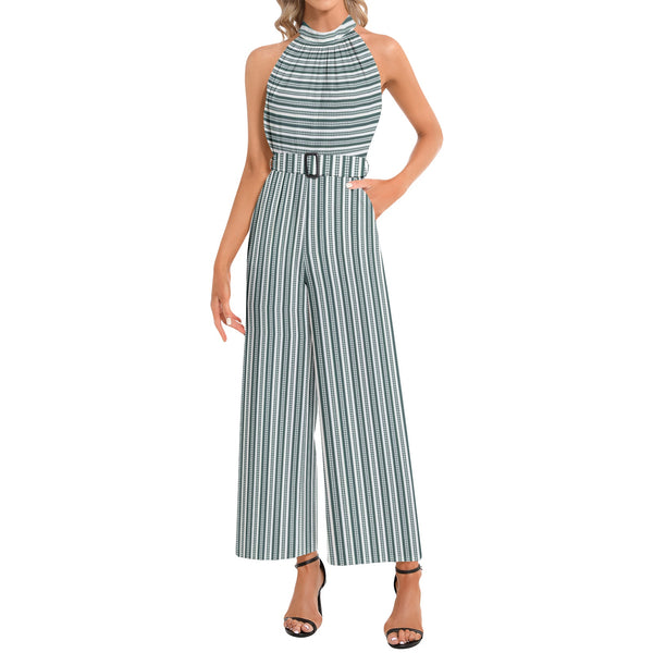Halter Neck Buckle Belted Jumpsuit - Objet D'Art