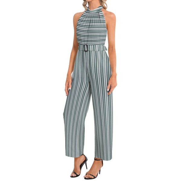 Halter Neck Buckle Belted Jumpsuit - Objet D'Art