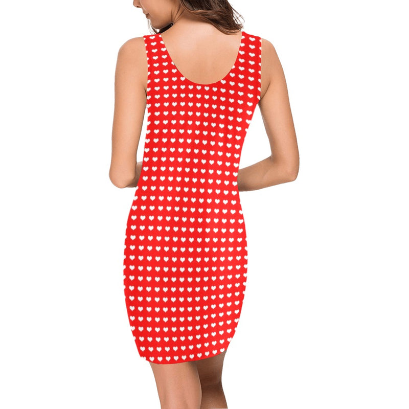 white heart red background print 2 Medea Vest Dress (Model D06) - Objet D'Art