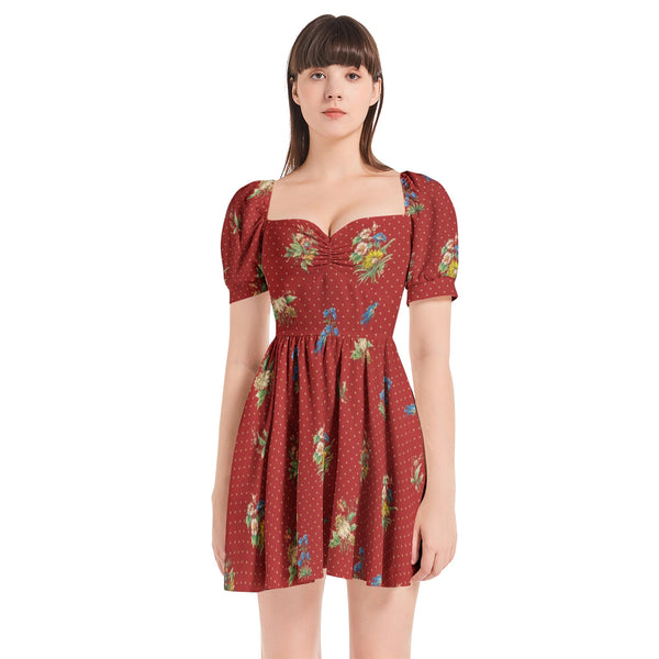 Wildflowers Puff Sleeve Sweetheart Neck Short Dress - Objet D'Art