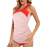 pure red print Women's One Shoulder Backless Swimsuit (Model S44) - Objet D'Art