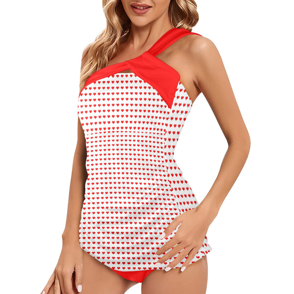 pure red print Women's One Shoulder Backless Swimsuit (Model S44) - Objet D'Art