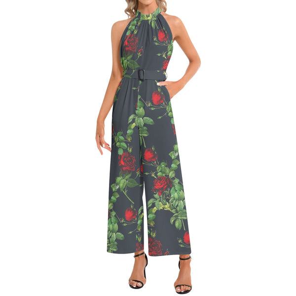 Halter Neck Buckle Belted Jumpsuit - Objet D'Art