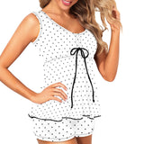bw polka dot print copy Women's Vest Skirt Split Swimsuit (Model S47) - Objet D'Art
