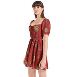 Wildflowers Puff Sleeve Sweetheart Neck Short Dress - Objet D'Art