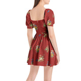 Wildflowers Puff Sleeve Sweetheart Neck Short Dress - Objet D'Art