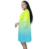 neon blue hex ombre print 4 Half Sleeves V-Neck Mini Dress (Model D63) - Objet D'Art