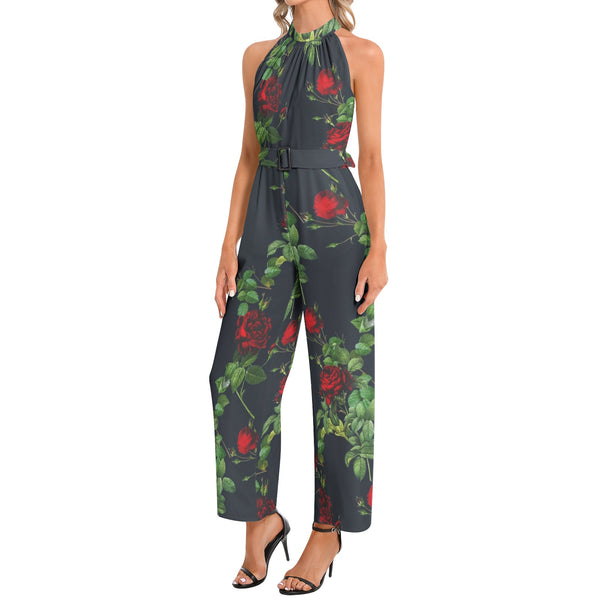 Halter Neck Buckle Belted Jumpsuit - Objet D'Art